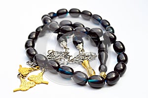 Blue black and silver gold beads sequenced, short rosary, tespih tesbih