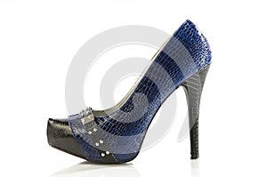 Blue and black stiletto high heel shoe