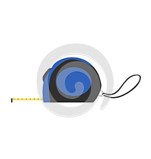 Blue and black tape measure tool side view. Precision measurement equipment for construction vector illustration