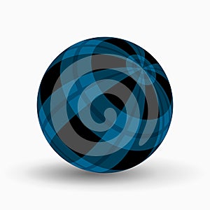 Blue, black tartan ball with stripes and shadow