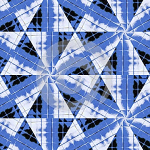 Blue, black, and white windmill pattern