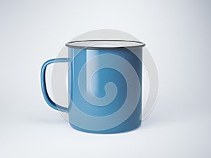 Blue blank enamel mug. 3d rendering
