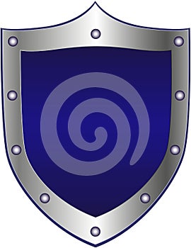 Blue blank shield with metal border. Mockup for your text or image.