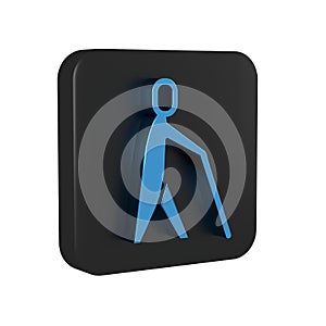 Blue Blind human holding stick icon isolated on transparent background. Disabled human with blindness. Black square