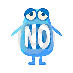 Blue Blob Saying No, Cute Emoji Character With Word In The Mouth Instead Of Teeth, Emoticon Message