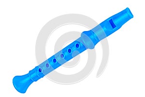 Blue block flute. On a white background, isolated