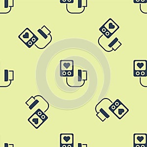 Blue Blood pressure icon isolated seamless pattern on yellow background. Vector