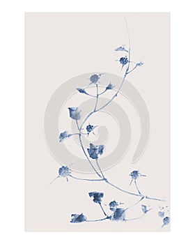Blue blossoms vintage illustration wall art print and poster. Remix of original painting by Hokusai
