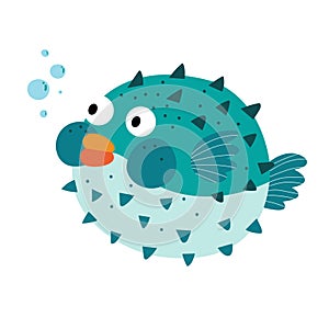 Blue Blowfish cartoon character.