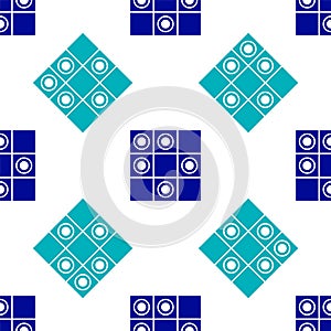 Blue Board game of checkers icon isolated seamless pattern on white background. Ancient Intellectual board game. Chess