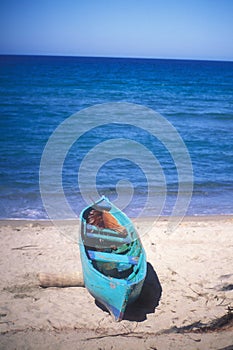 Blue Boat Beach Caribbean Sea Still Life photo