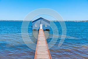 Blue boat house in Perth, Australia