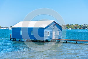 Blue boat house in Perth, Australia