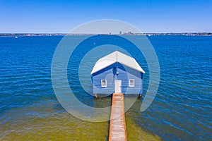 Blue boat house in Perth, Australia