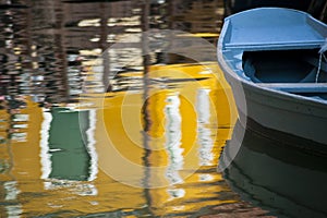 Blue boat and reflection, Burano, Italy