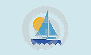 Blue Boat Symbol Logo Design Illustration