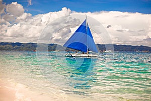 Blue Boats on Boracay island in the sea,