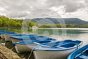 Blue boats lake Banyoles view