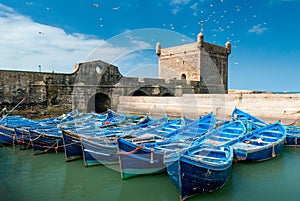 Blue boats in the port of Essaouira