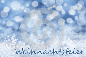 Blue Bokeh Background, Snow, Weihnachtsfeier Means Christmas Party