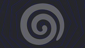 Blue bold slim spin decagon star simple flat geometric on dark grey black background loop. Starry decagonal spinning radio waves