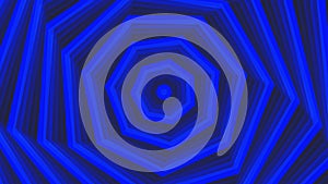 Blue bold spin decagon star simple flat geometric on dark grey black background loop. Starry decagonal spinning radio waves