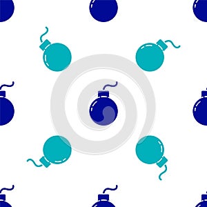 Blue Bomb ready to explode icon isolated seamless pattern on white background. Vector Illustration