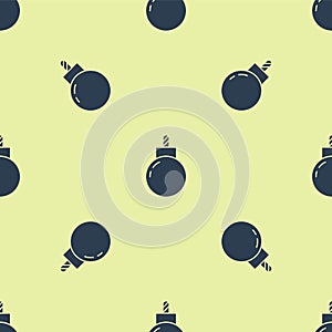 Blue Bomb ready to explode icon isolated seamless pattern on yellow background. Vector