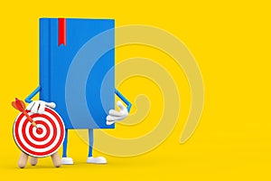 Blue Book Character Mascot with Archery Target with Dart in Center. 3d Rendering