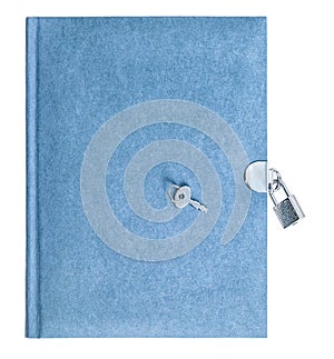 Blue book padlock key isolated white background