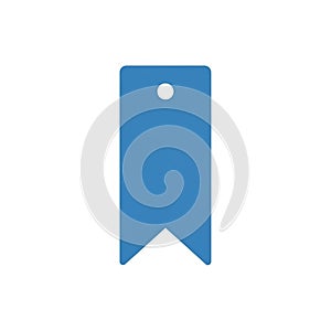 A blue bookmark icon features a rectangular shape with a pointed end. There's a