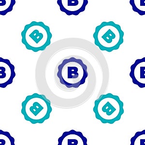 Blue Bottle cap with inscription beer icon isolated seamless pattern on white background. Vector