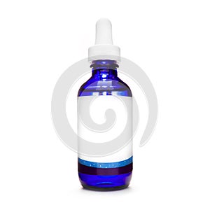 Blue bottle with pipette. dropper bottle with serum. cosmetic oil on white background. essential oils isolated. natural oil bottle