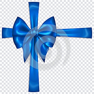 Blue bow with crosswise ribbons photo