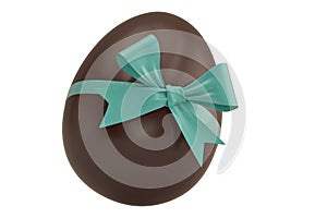 Blue bow and egg isolated on white background 3D illustration
