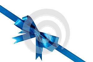 Blue bow gift ribbon corner diagonal