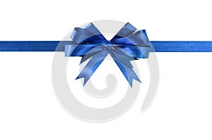 Blue bow gift ribbon straight horizontal