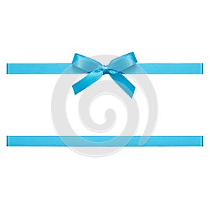 Blue bow made of satin ribbon