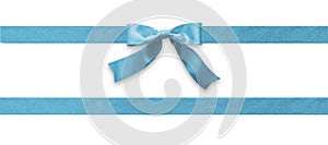 Blue bow ribbon band satin color stripe fabric (isolated on white background with clipping path) for holiday gift box