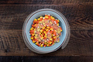 Blue Bowl of Candy Corn Centered