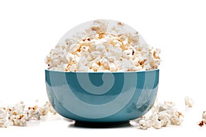 blue bowl with popcorn
