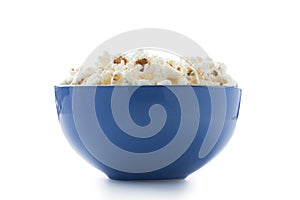 Blue bowl of popcorn