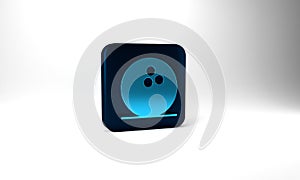 Blue Bowling ball icon isolated on grey background. Sport equipment. Blue square button. 3d illustration 3D render