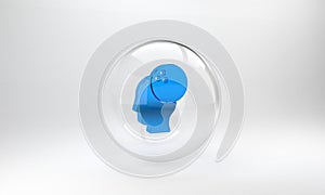 Blue Bowling ball icon isolated on grey background. Sport equipment. Glass circle button. 3D render illustration