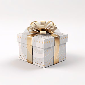 Blue box with a gold bow on a white isolated background. Gifts as a day symbol of present and