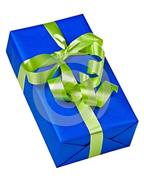 Blue box with green bow