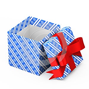 Blue box with a red bow on white background