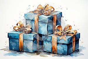 Blue Boxes and Golden Bows: A Vibrant Birthday Surprise Illustra