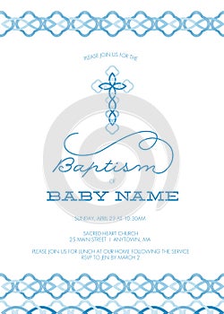 Blue Boy, s Baptism/Christening/First Communion/Confirmation Invitation with Cross Design - High Resolution or Vector