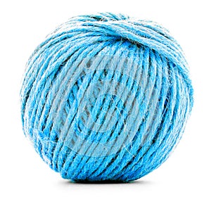 Blue braided skein, crochet thread roll isolated on white background